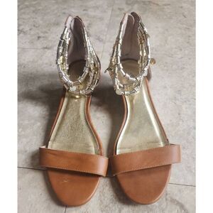 Thalia Soni flat sandals with gold bling around the ankle